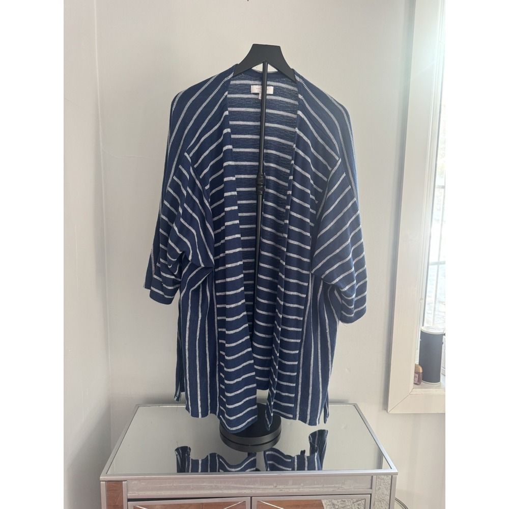 New Directions Studio‎ L Navy White Stripe Open Front Kimono Cardigan Boho